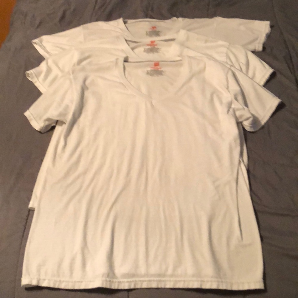 Hanes size small white v-neck undershirts.